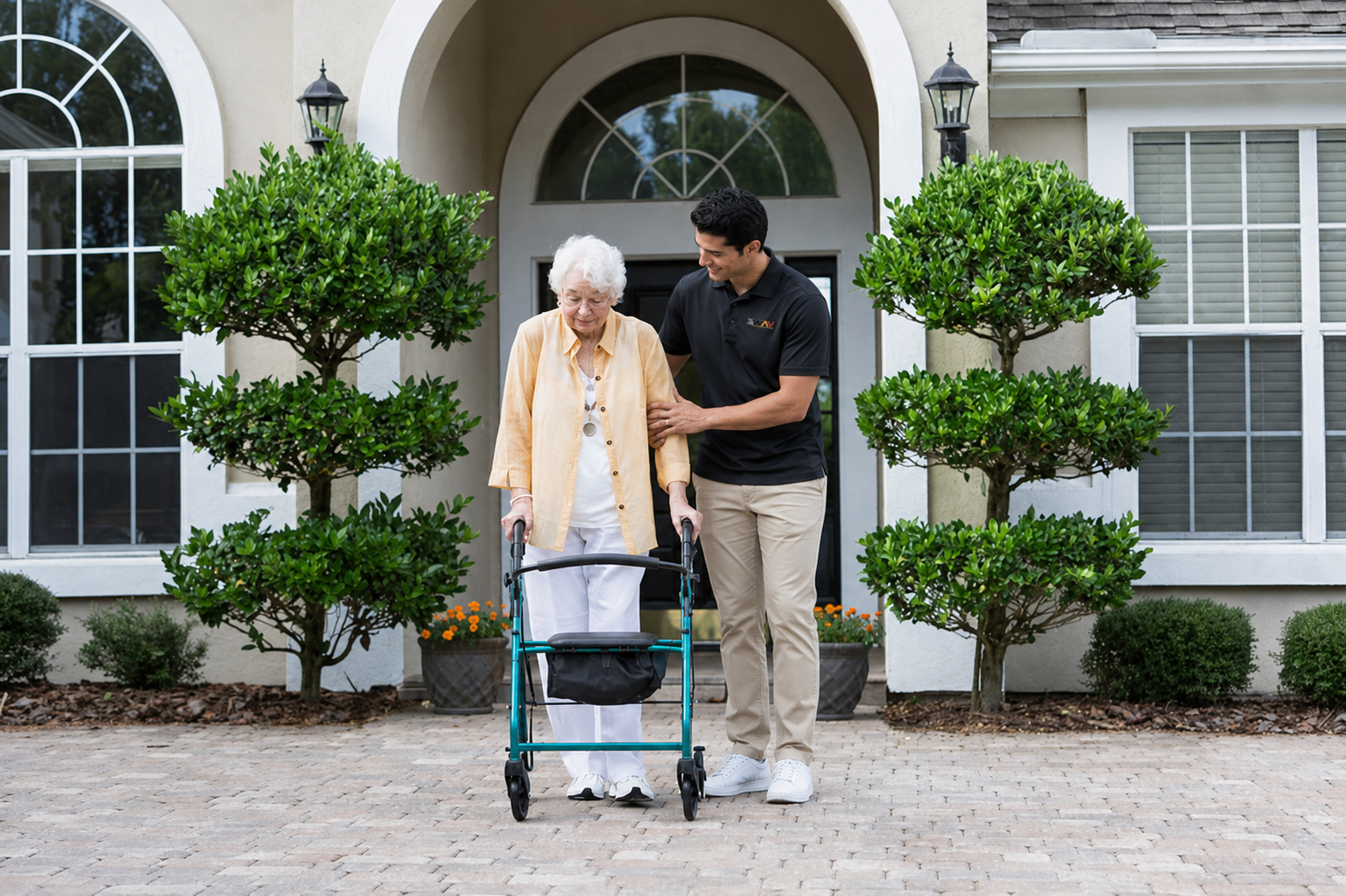 The Wav team member assisting an ambulatory rider at home